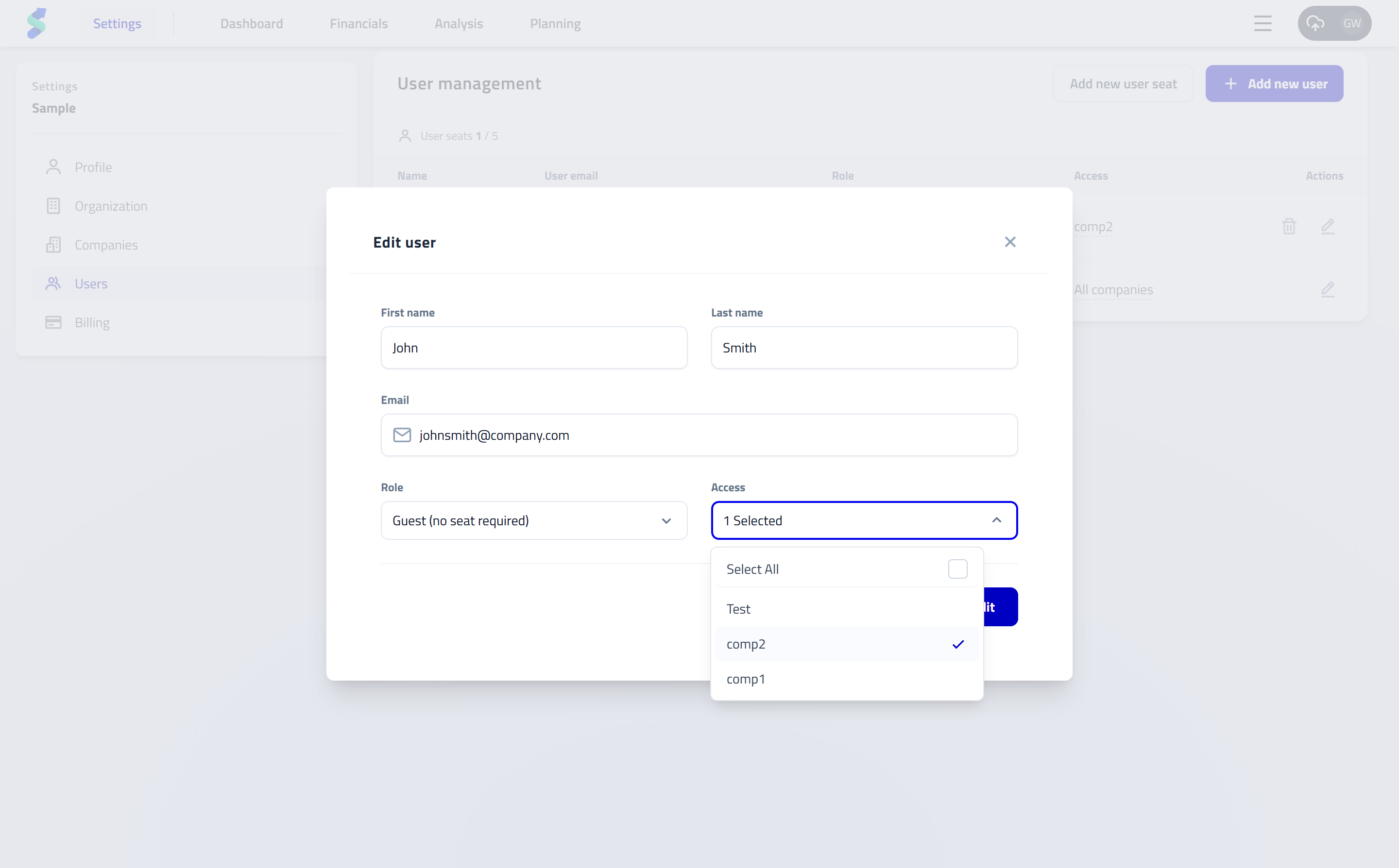 User Management with user list and Add User modal